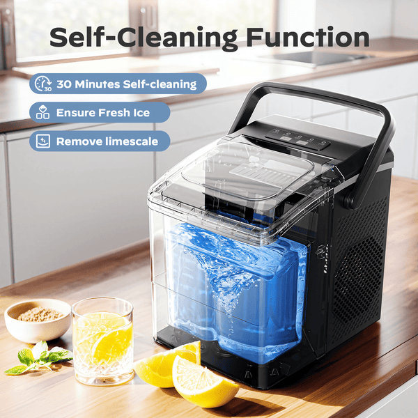 Ice Makers Machine 6 Mins 9 Bullet Ice, 26 Lbs/24 Hrs, Bullet Ice Maker with Self Cleaning Function, Portable Ice Maker for Home Kitchen Party, Black