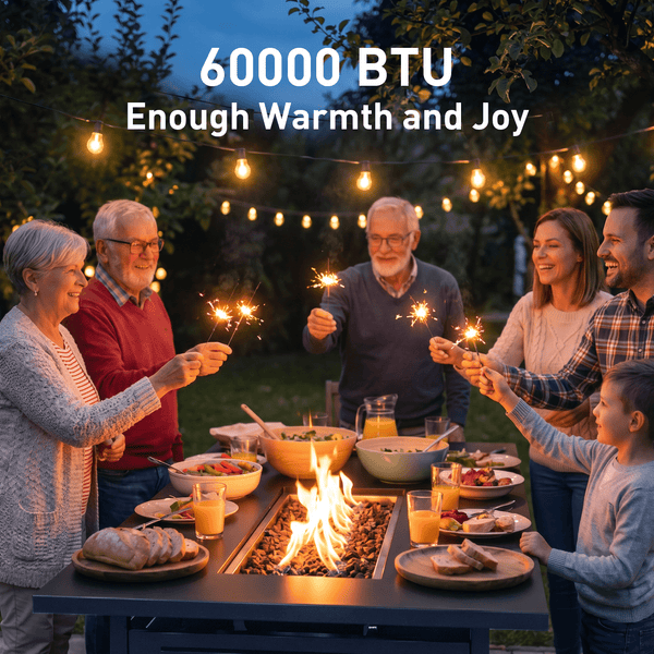 Philergo 42" Rectangular Gas Fire Pit Table, 60,000 BTU Propane Fire Pits for Outside with Lid and Lava Rock