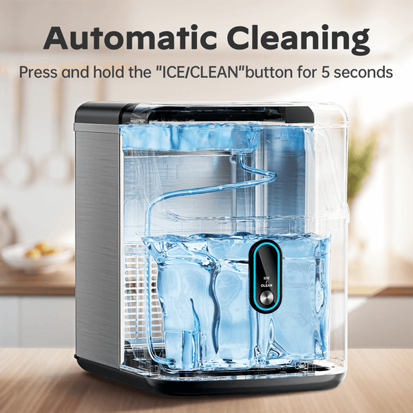Philergo 35lbs/24H Nugget Ice Maker Countertops with LED Indicator, Portable Chewable Pebble Ice Machine with Self-Cleaning, Crushed Sonic Ice for Hmoe, Kitchen, RV, Stainless Steel