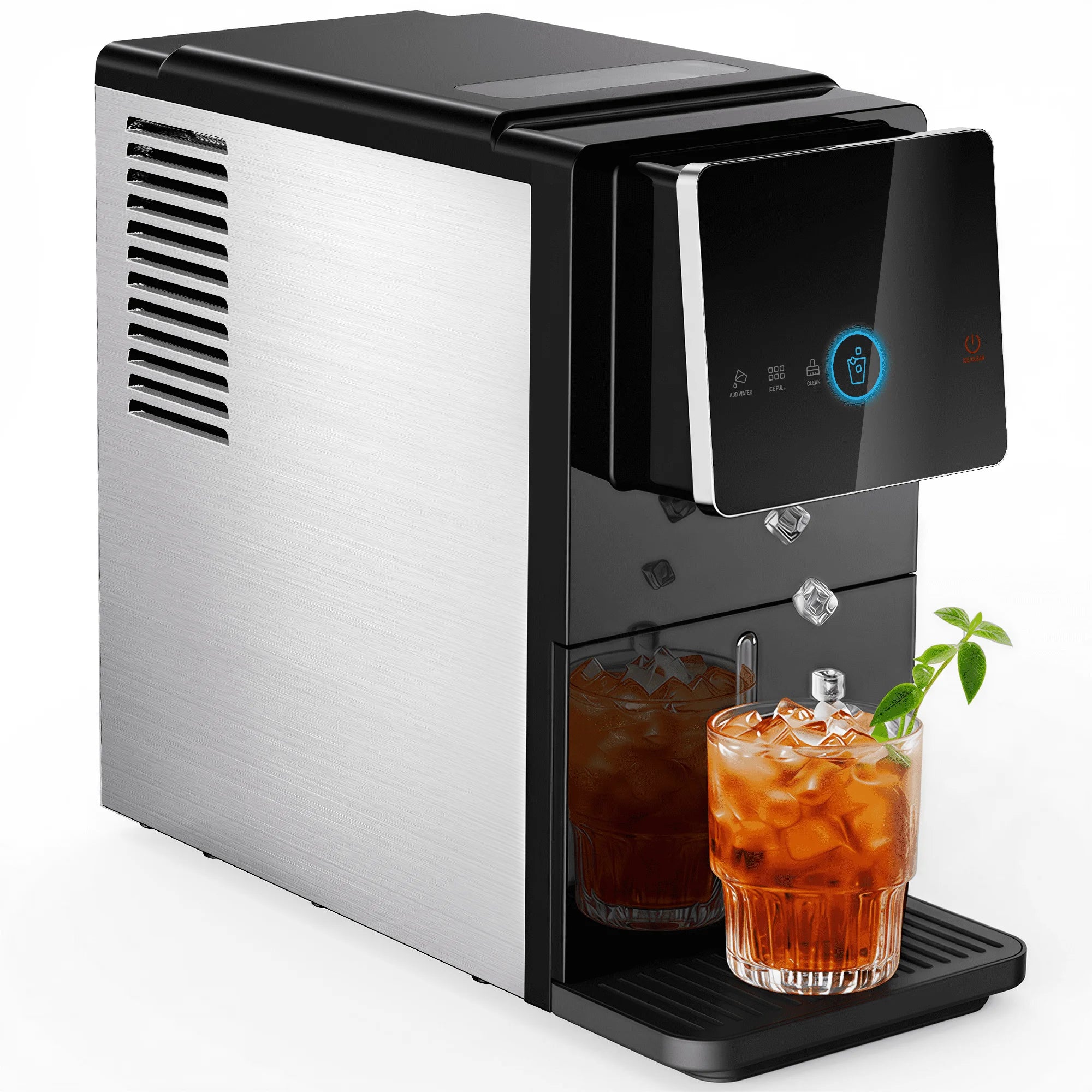 Philergo Nugget Ice Maker Countertop, Touch-Free Self-Dispensing Pebble Ice Machine, 40 lbs/24H Chewable Ice, 8-Minute Ice, One-Touch Self-Cleaning, Slim Portable Ice Maker for Home, Office and RV