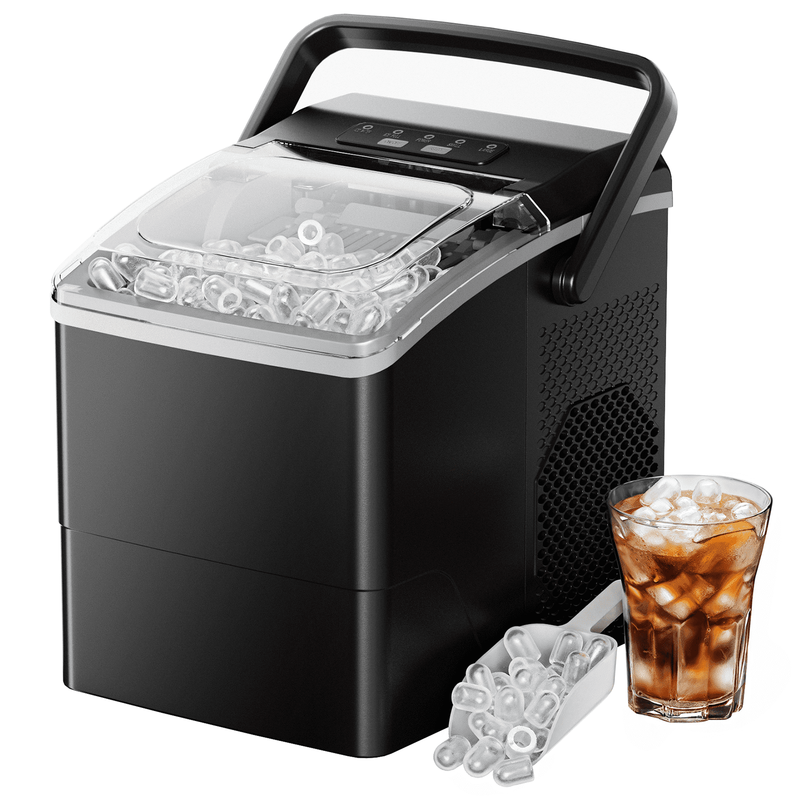 Ice Makers Machine 6 Mins 9 Bullet Ice, 26 Lbs/24 Hrs, Bullet Ice Maker with Self Cleaning Function, Portable Ice Maker for Home Kitchen Party, Black