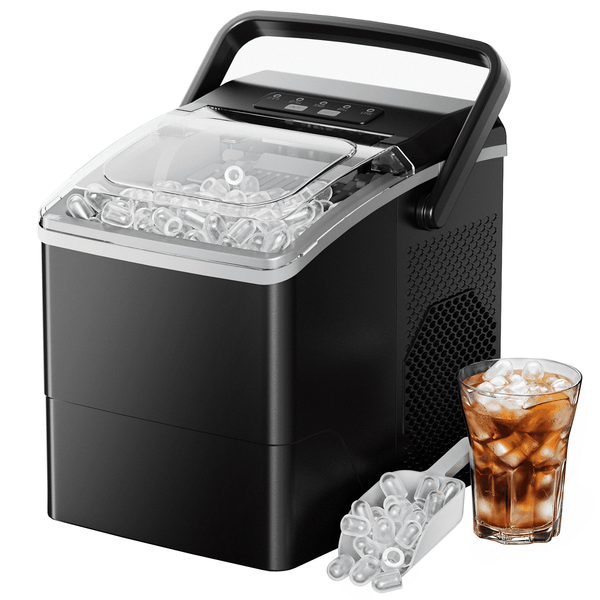 Ice Makers Machine 6 Mins 9 Bullet Ice, 26 Lbs/24 Hrs, Bullet Ice Maker with Self Cleaning Function, Portable Ice Maker for Home Kitchen Party, Black