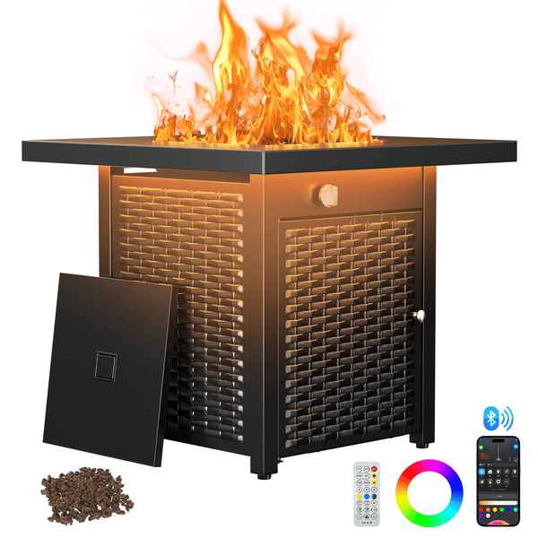 Philergo 28.2" Propane Fire Pits with RGB Strip, 62,000 BTU Rectangular Gas Fire Pit Table with Lava Rock for Outside, Patio, APP or Remote Control