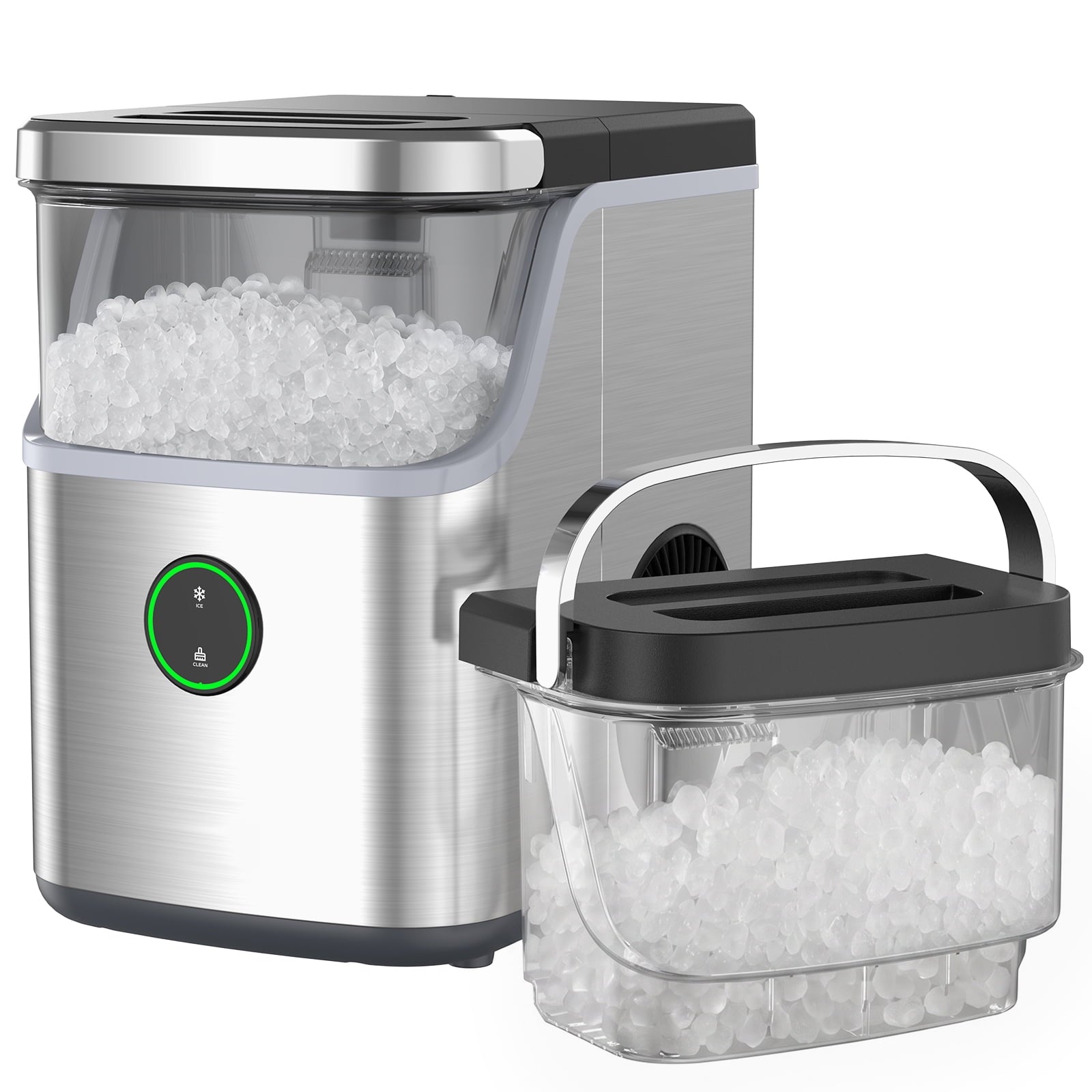 Philergo 35lbs/24H Nugget Ice Maker Countertop, Portable Ice Machine with Detachable Ice Basket, Silver