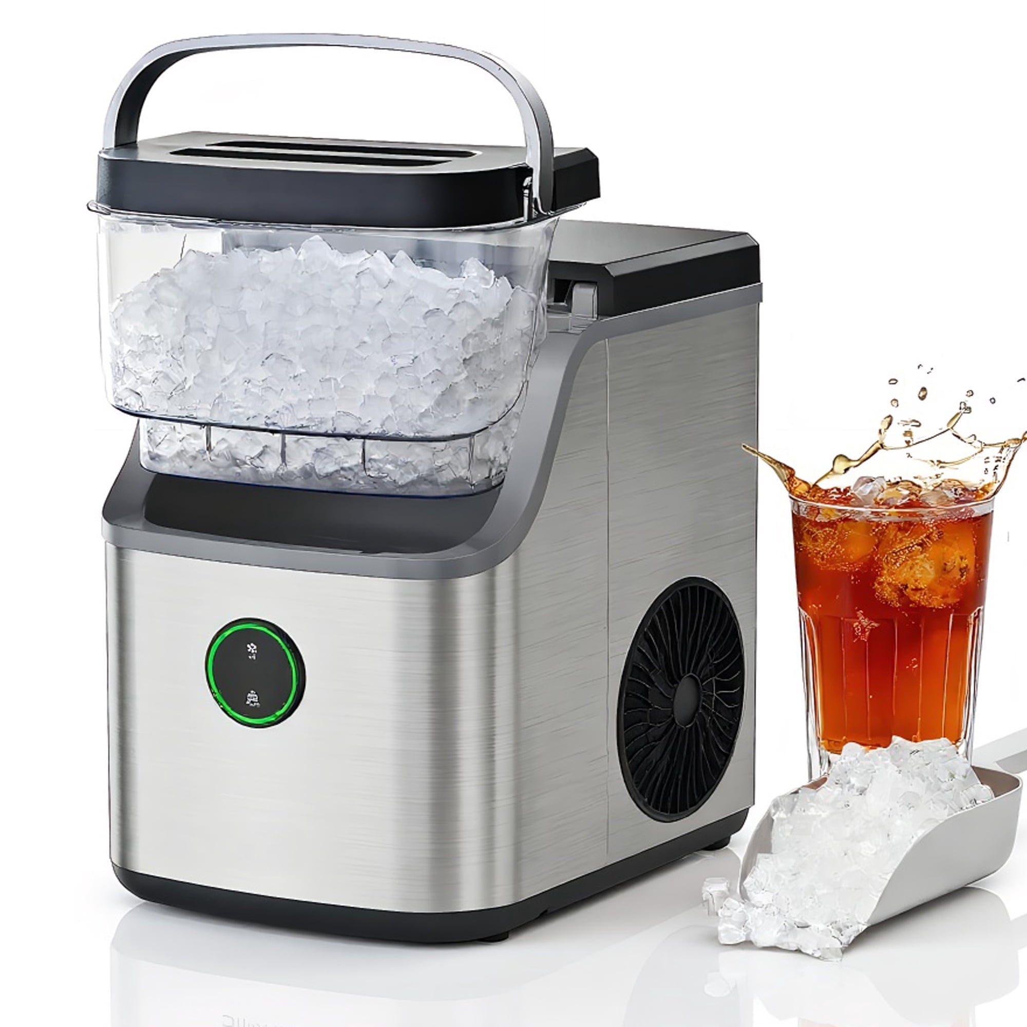 Philergo 35lbs/24H Nugget Ice Maker Countertop, Portable Ice Machine with Detachable Ice Basket, Silver