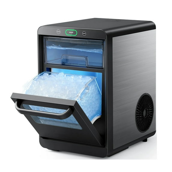 Philergo Crescent Ice Makers Countertop, 44lbs Per Day, Ready in 15Mins, Auto Deep Cleaning, Portable Crescent Ice Maker Countertop for Home/Office/Party/Kitchen/Camping, Stainless Steel, Black