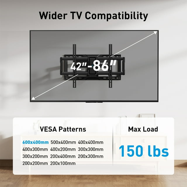Perlesmith Full Motion TV Wall Mount Bracket for 50 to 90 inch TVs , Holds up to 150lbs, PSXF19B