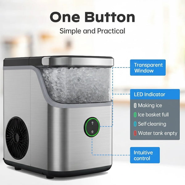 Philergo 35lbs/24H Nugget Ice Maker Countertop, Portable Ice Machine with Detachable Ice Basket, Silver