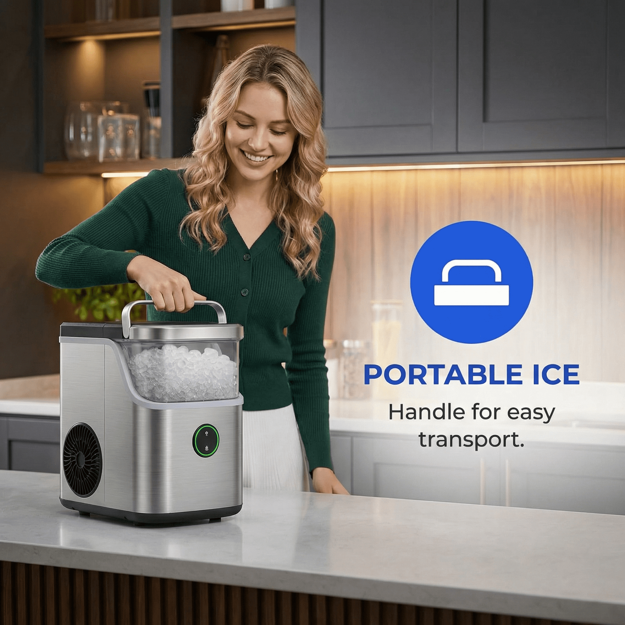 Philergo 35lbs/24H Nugget Ice Maker Countertop, Portable Ice Machine with Detachable Ice Basket, Silver