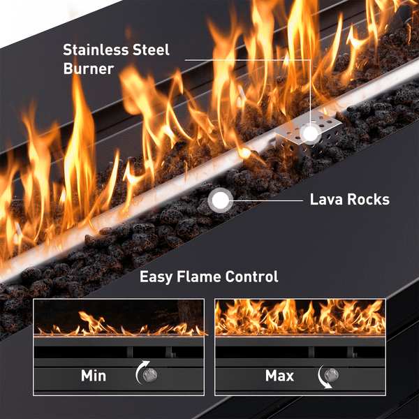 Philergo 42" Rectangular Gas Fire Pit Table, 60,000 BTU Propane Fire Pits for Outside with Lid and Lava Rock