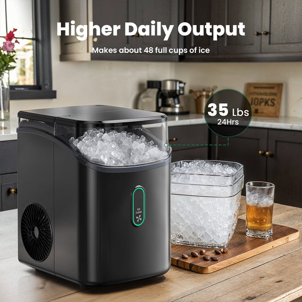 Philergo Nugget Ice Maker Countertop, Pebble Ice Maker with Soft Chewable Ice, 35 lbs/24 Hrs for Home, Kitchen, RV, Camping, Black