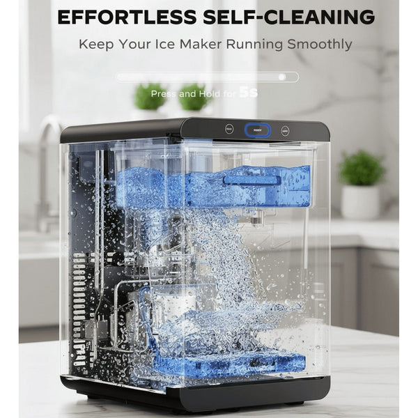 Philergo Nugget Ice Maker Countertop, 44Lbs/24H, Self-Cleaning Pellet Ice Machine with Ice Scoop and Basket, 10-15 Minute Ice Making for Home/Kitchen/Office, Black