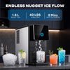 Philergo Nugget Ice Maker Countertop, Touch-Free Self-Dispensing Pebble Ice Machine, 40 lbs/24H Chewable Ice, 8-Minute Ice, One-Touch Self-Cleaning, Slim Portable Ice Maker for Home, Office and RV