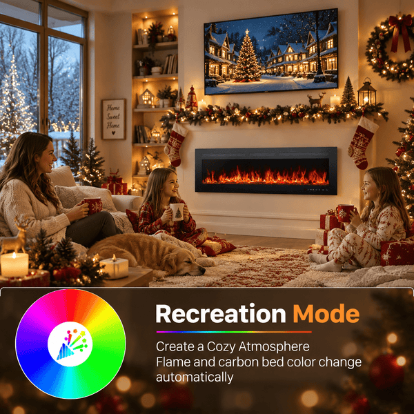 Philergo 60" Electric Fireplace, 1400W Wall Mount, Recessed Fireplace Insert Heater wiht Remote Control, 20 Adjustable Flame Color, Timer and Touch Screen