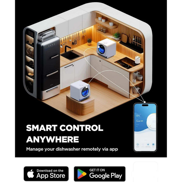 Philergo Portable Countertop Dishwashers, Compact Smart Dishwashers Built-In Water Tank, Air-Dry, 7 Washing Programs, Dual Supply, 360° Dual Spray, App Control for Apartment, RV