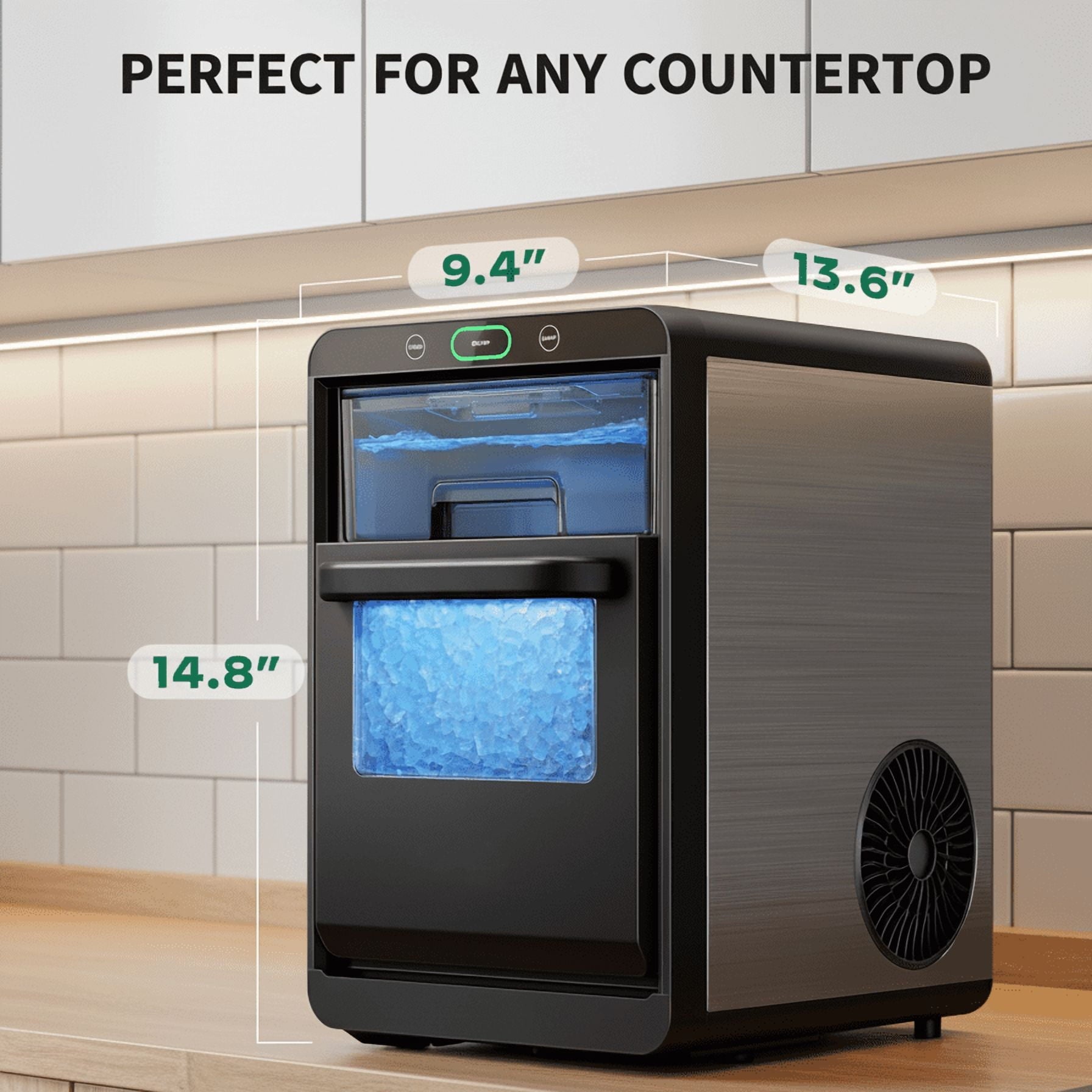 Philergo Nugget Ice Maker Countertop, 44Lbs/24H, Self-Cleaning Pellet Ice Machine with Ice Scoop and Basket, 10-15 Minute Ice Making for Home/Kitchen/Office, Black