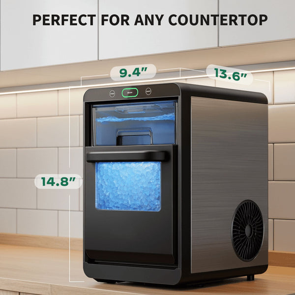 Philergo Nugget Ice Maker Countertop, 44Lbs/24H, Self-Cleaning Pellet Ice Machine with Ice Scoop and Basket, 10-15 Minute Ice Making for Home/Kitchen/Office, Black