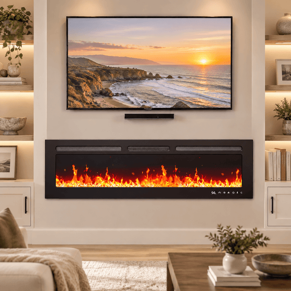 Philergo 60" Electric Fireplace, 1400W Wall Mount, Recessed Fireplace Insert Heater wiht Remote Control, 20 Adjustable Flame Color, Timer and Touch Screen