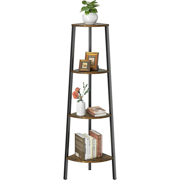 4 Tier Corner Shelf Stand, Portable Shelving Unit with Large Storage Space, Display Rack for Bedroom, Living Room, Office, Kitchen, Rustic Brown - Walmart.com