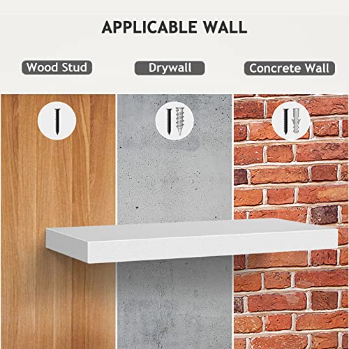 Floating Shelves, Wall Shelves for Bathroom/Living Room/Bedroom/Kitchen Decor, White Shelves with Invisible Brackets Set of 3 - AMFS08