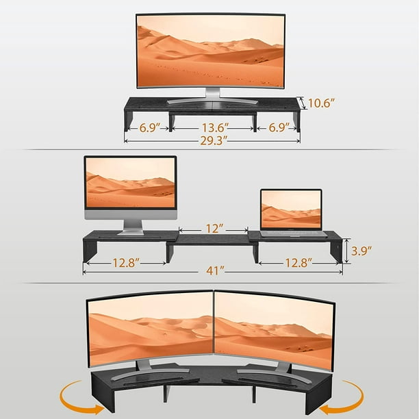 Dual Monitor Stand, Monitor Stand Riser, Adjustable Computer Stand W Slot for Tablet Cellphone，Computer Riser W Big Storage, Dual Monitor Riser for PC, Computer, Laptop, Printer - Walmart.com